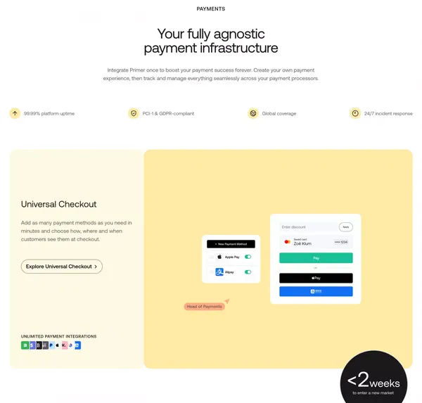 Primer: The ultimate commerce & payments automation platform - Landing design inspiration