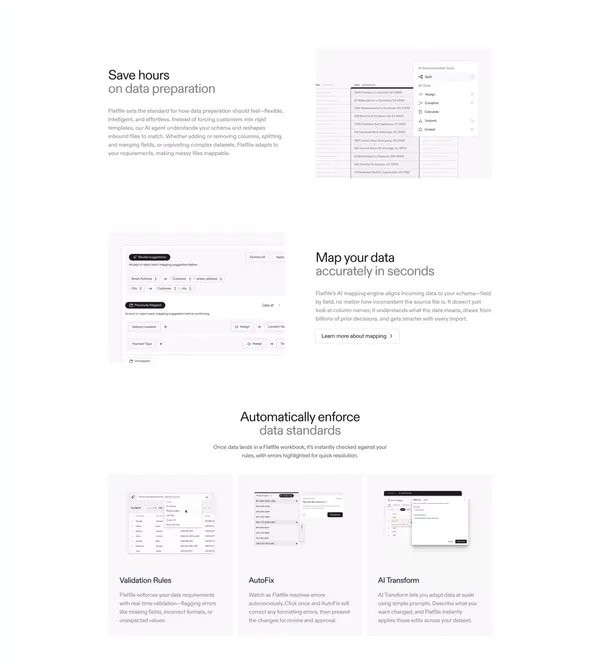 AI Data Preparation and Migration Software | Flatfile - Landing design inspiration