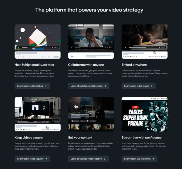 Vimeo AI-Powered Video Platform - Landing design inspiration