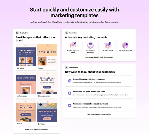 Boost customer engagement and drive more sales with Shopify Marketing Tools - Shopify USA - Landing design inspiration