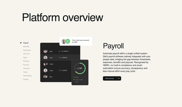 Zelt: All-in-one HR software for the employee lifecycle - Landing design inspiration