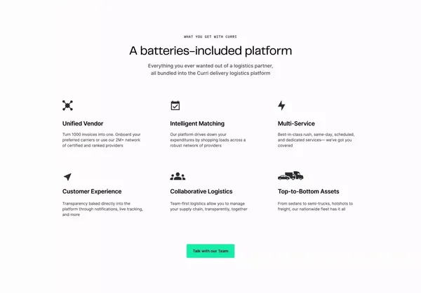 Curri | Delivery logistics for the built world - Landing design inspiration
