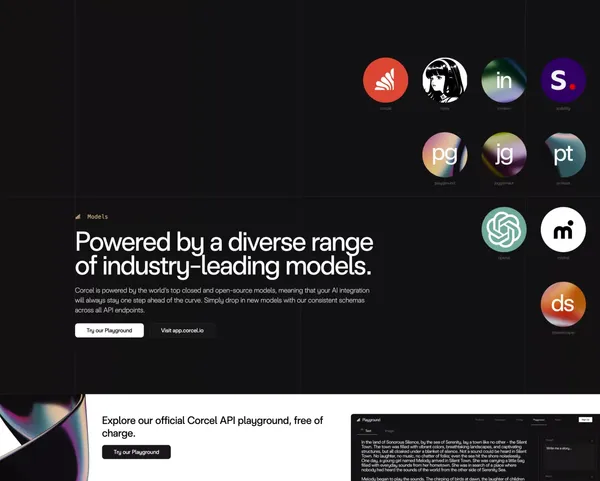 Corcel: API Access to Artificial Intelligence, Decentralized. - Landing design inspiration