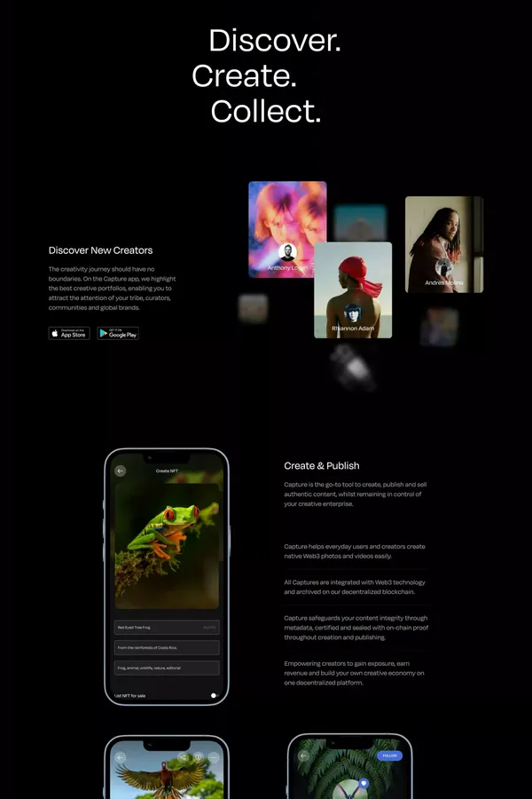 Capture App | The First Decentralized Web3 Camera - Landing design inspiration