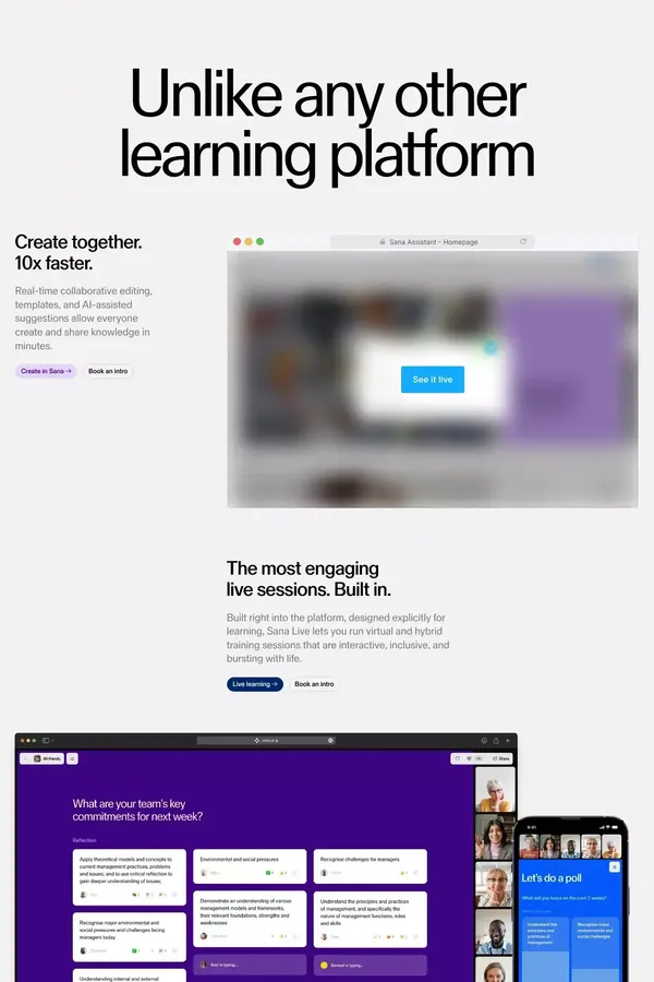 Personalized, collaborative learning | Sana Labs - Landing design inspiration