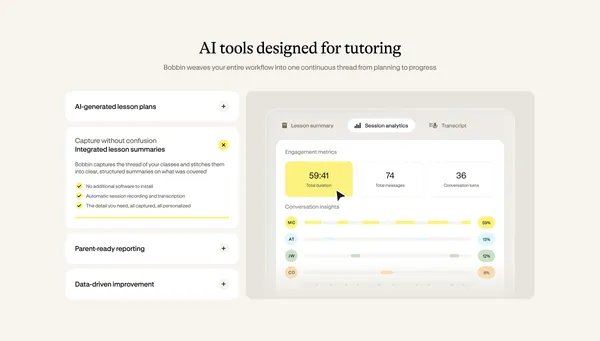 Bobbin - AI lesson planning for tutors | TutorCruncher - Landing design inspiration