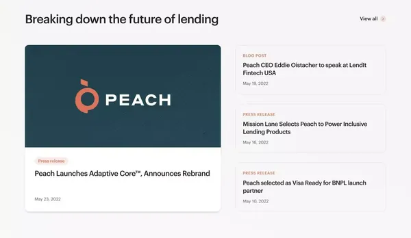 Infrastructure for tomorrow’s lending products | Peach - Landing design inspiration