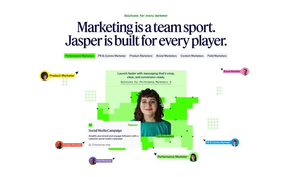 AI that’s built for marketing – Jasper - Landing design inspiration