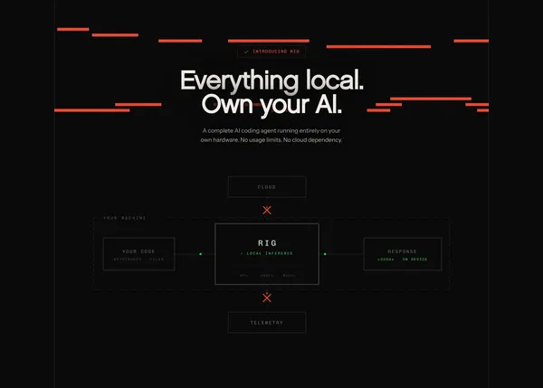 Rig - Local-First AI Coding Assistant - Landing design inspiration