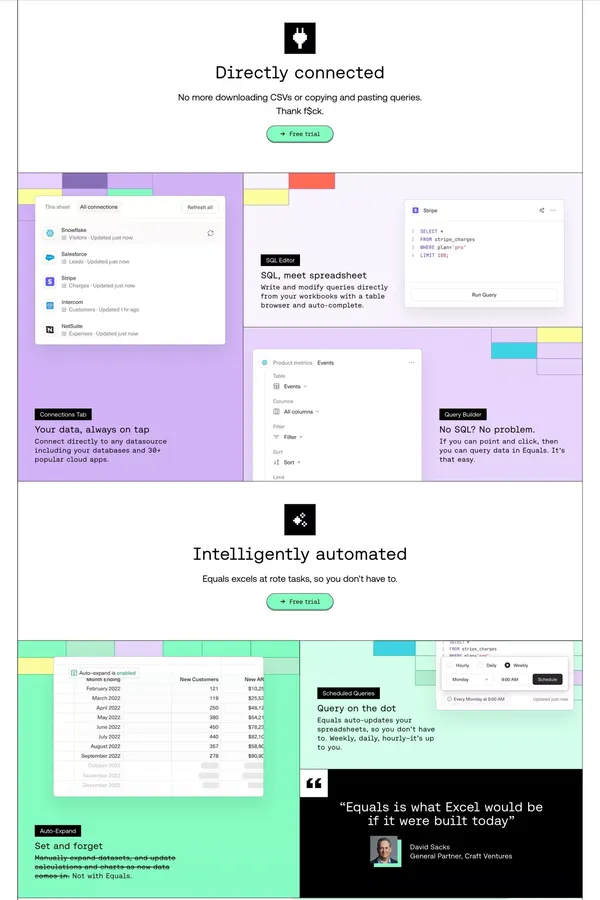 Equals | The next-generation spreadsheet - Landing design inspiration