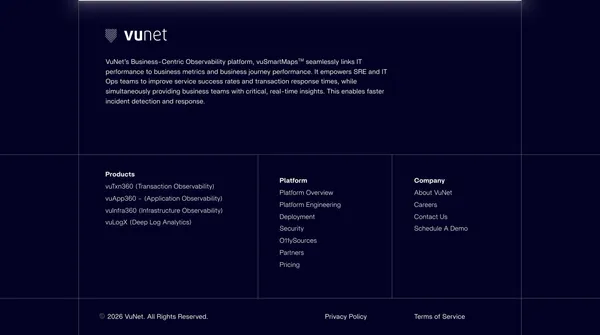 VuNet Systems | Business Centric Observability - Landing design inspiration