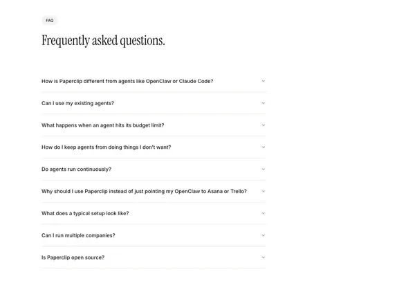 Paperclip — Open-source orchestration for zero-human companies - Landing design inspiration