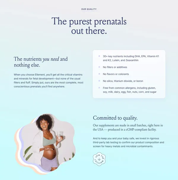 Prenatal supplements that grow with your baby — Ellement - Landing design inspiration