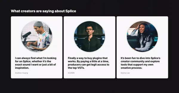 Royalty-Free Sounds, FX, Presets & More | Splice - Landing design inspiration