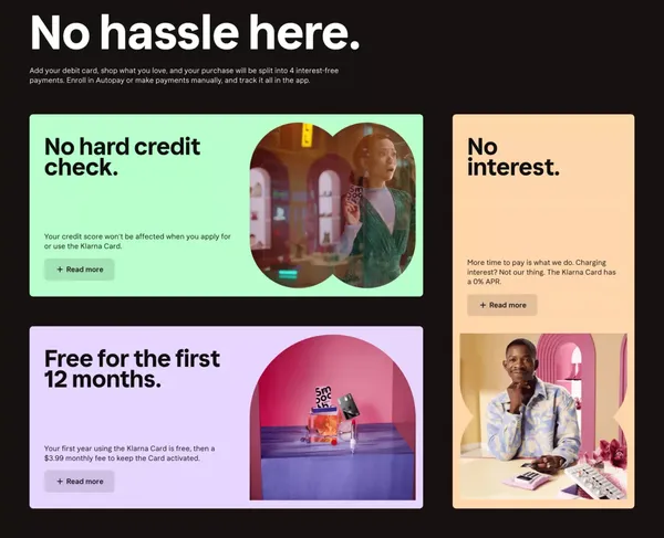 The Klarna Card: Pay online, offline & abroad - Landing design inspiration