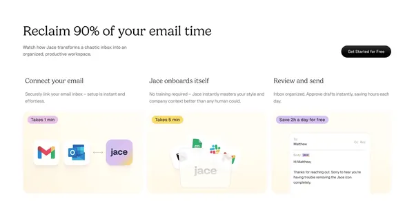 Jace AI | Your 24/7 Email Assistant That Drafts for You - Landing design inspiration