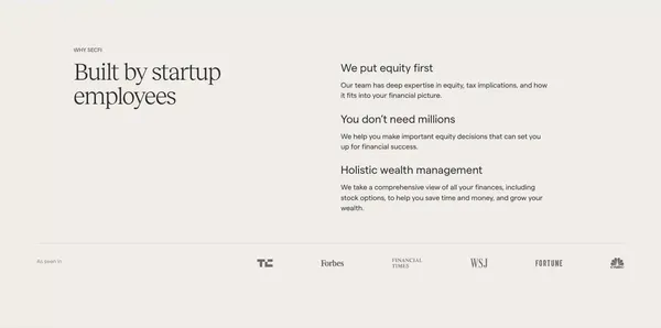 Secfi — The leading financial advisor for tech people - Landing design inspiration