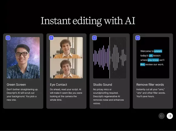 Descript: Edit Videos & Podcasts Like a Doc | AI Video Editor - Landing design inspiration