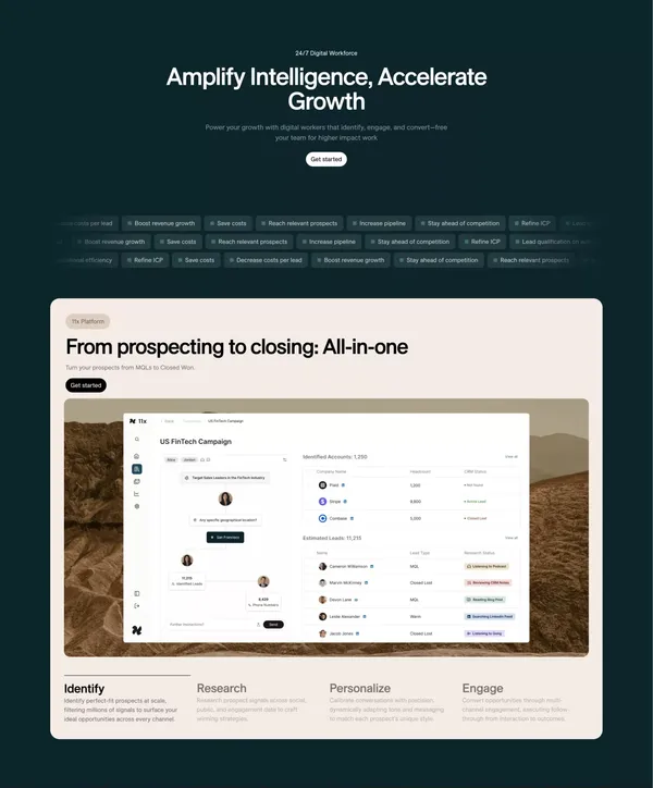 11X – Digital workers, Human results - Landing design inspiration