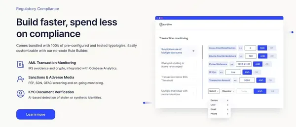 Sardine - Risk-free ACH. Instant settlement. - Landing design inspiration
