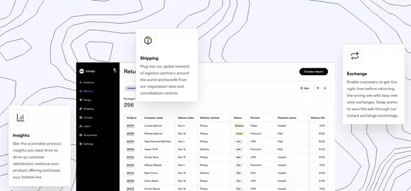 Swap: The exchange first returns platform for Shopify brands - Landing design inspiration