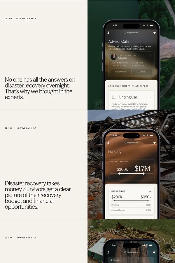 Disaster Recovery Support - Bright Harbor - Landing design inspiration