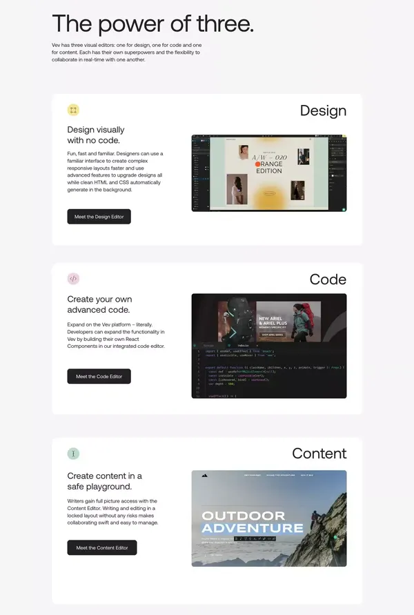 Vev: No-code Web Design Platform for Professional Creatives - Landing design inspiration