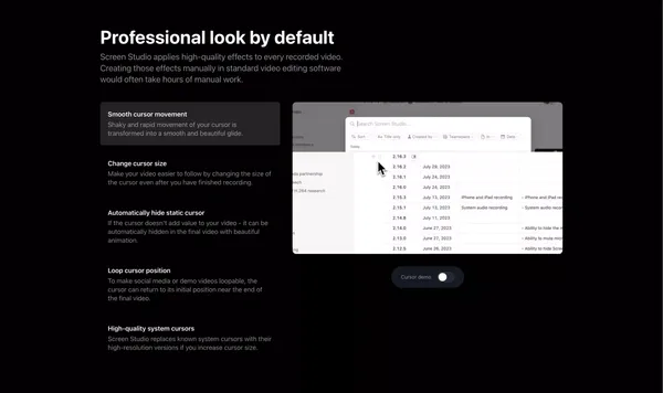 Screen Recorder for macOS. Beautiful videos in minutes | Screen Studio - Landing design inspiration