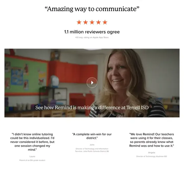 Remind is the best education communication platform. A solution built for educators, administrators, students & parents in mind. - Landing design inspiration