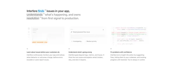 Interfere › Build software that never breaks - Landing design inspiration