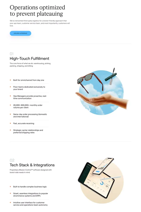 Outerspace - High-touch fulfillment & logistics - Landing design inspiration