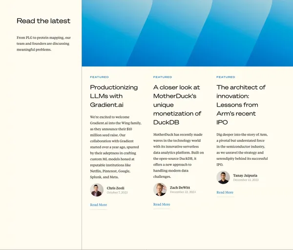 Wing Venture Capital - Landing design inspiration