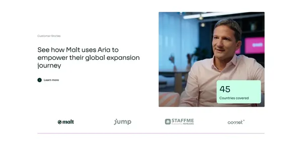 Aria – Build better B2B payment experiences - Landing design inspiration