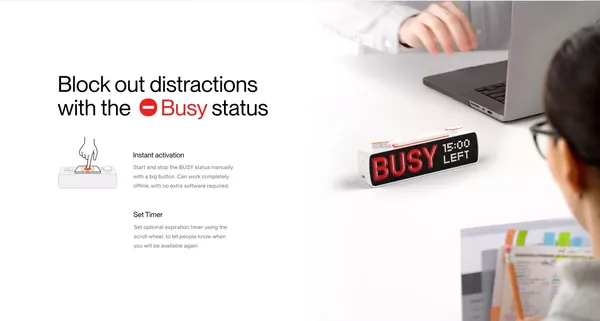 Busy Status Bar — Productivity Multi-tool Device with an LED pixel screen - Landing design inspiration