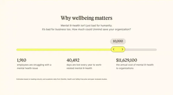 Unmind | Wellbeing that works - Landing design inspiration