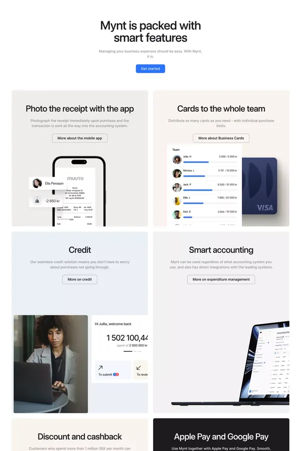 More than just a card | The end-to-end solution for company spending Mynt - Landing design inspiration