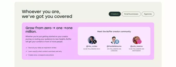 Buffer: Social media management for everyone - Landing design inspiration