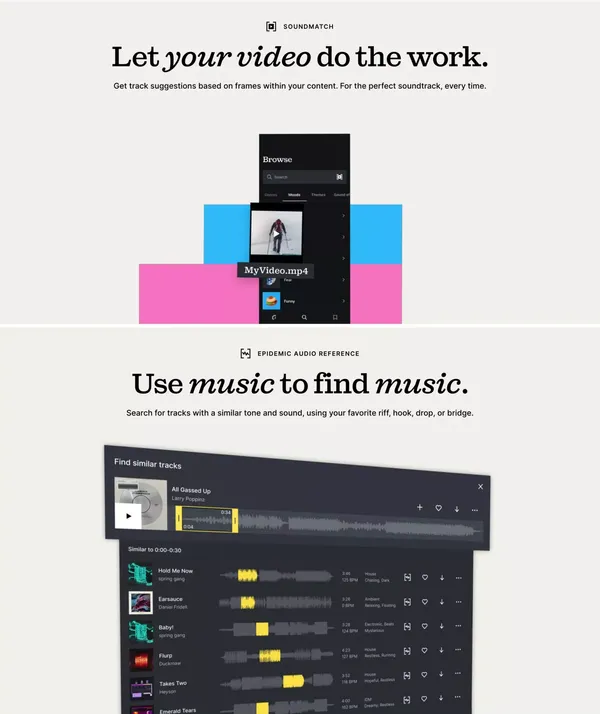 Bring your story to life | Music & SFX for videos | Epidemic Sound - Landing design inspiration