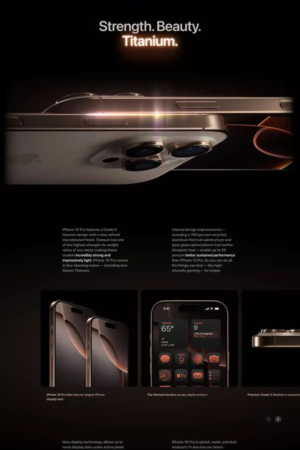 iPhone 16 Pro and iPhone 16 Pro Max - Apple - Landing design inspiration