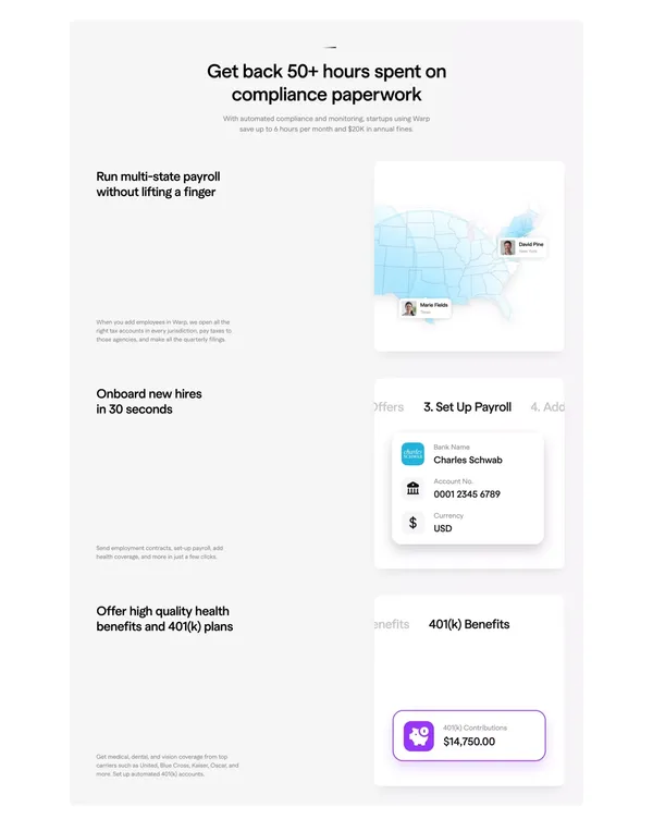 Warp | Payroll and Compliance for Startups - Landing design inspiration