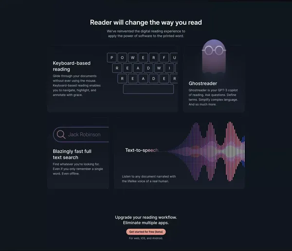 Readwise Reader | The first read-it-later app built for power readers. - Landing design inspiration