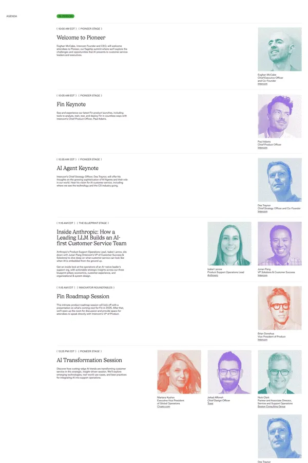 Pioneer by Fin | A summit for AI customer service leaders - Landing design inspiration