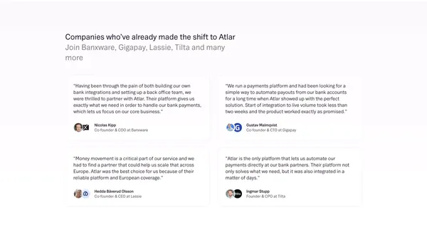 Atlar | Bank payments platform for automated money movement - Landing design inspiration