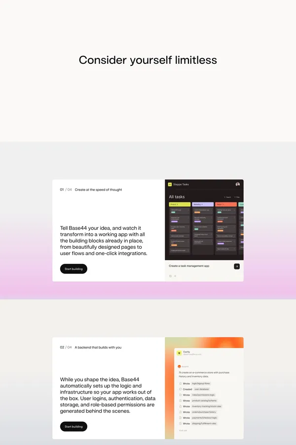Build Apps with AI in Minutes | Base44 - Landing design inspiration