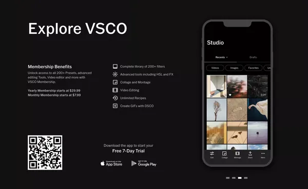 VSCO | Photo & Video Editing App & Sharing Platform - Landing design inspiration