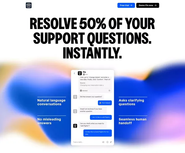 Resolve 50% of customer support questions. Instantly - Landing design inspiration