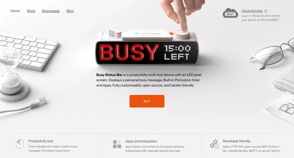 Busy Status Bar — Productivity Multi-tool Device with an LED pixel screen - Landing design inspiration