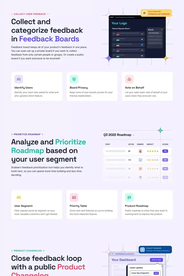 User Feedback, Roadmap and Changelog Tool | Grabee - Landing design inspiration