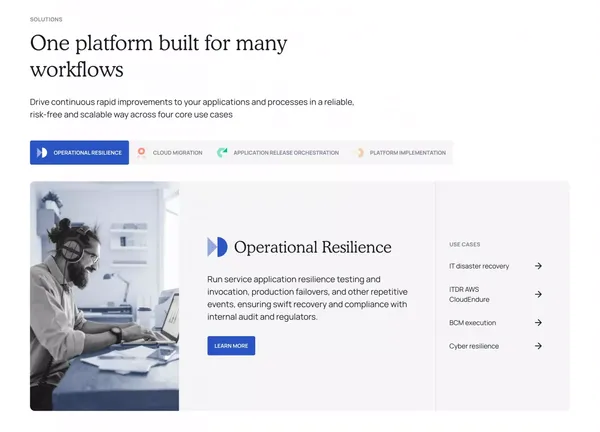 Cutover | Work Orchestration and Observability platform - Landing design inspiration