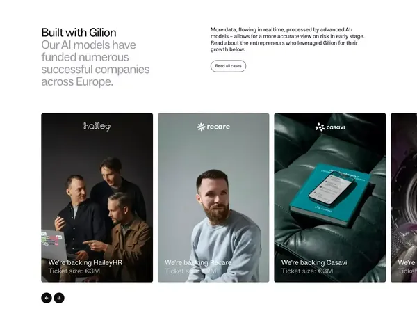 Gilion: Startup Funding, Growth Financing, and Analytics - Landing design inspiration